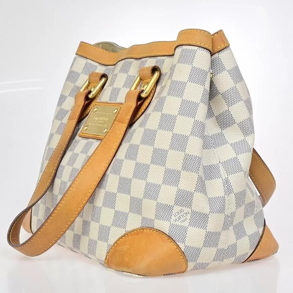 LOUIS VUITTON Hampstead PM Shoulder Bag Damier Azur Leather White - Picture 15 of 16